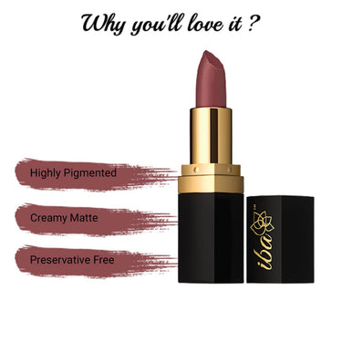 Iba Long Stay Matte Lipstick for Women- M19 Nude Alert, 4g | Creamy Matte Finish & Smooth Texture| Long-Lasting | Hydrated Lips | Enriched with Vitamin E| Intense Colour & Highly Pigmented | Lip Makeup